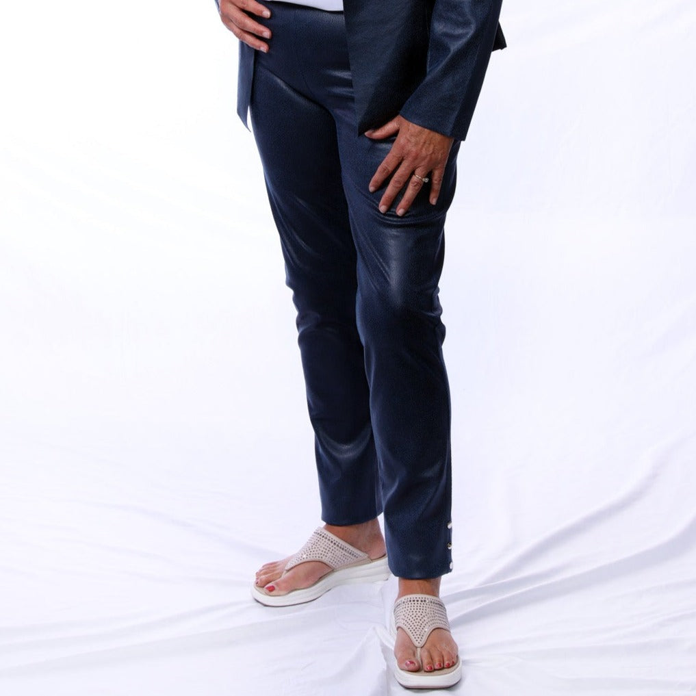 037- Vecceli Navy Leather Pull On Pants