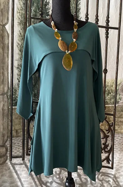 026- Focus By JJ Teal 3/4 Sleeve Layered Tunic