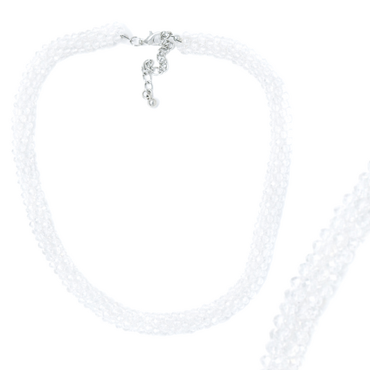 N-105 White Glass Bead Necklace