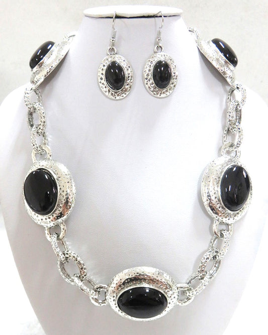 NE-126 5 Black Medallions on Antique Silver