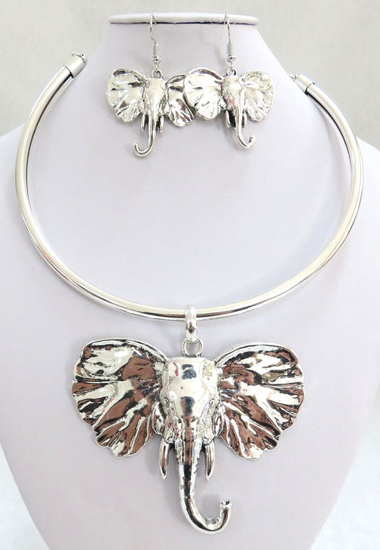 NE-127 Silver Elephant Adjustable Choker