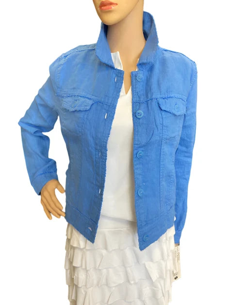 001- LuLu B Bright Periwinkle Linen Fringed Short Jacket