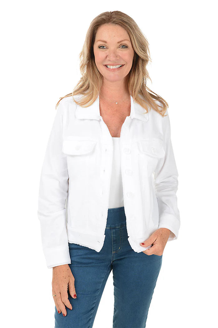 041- Tango Mango White Button Down Stretch Jacket