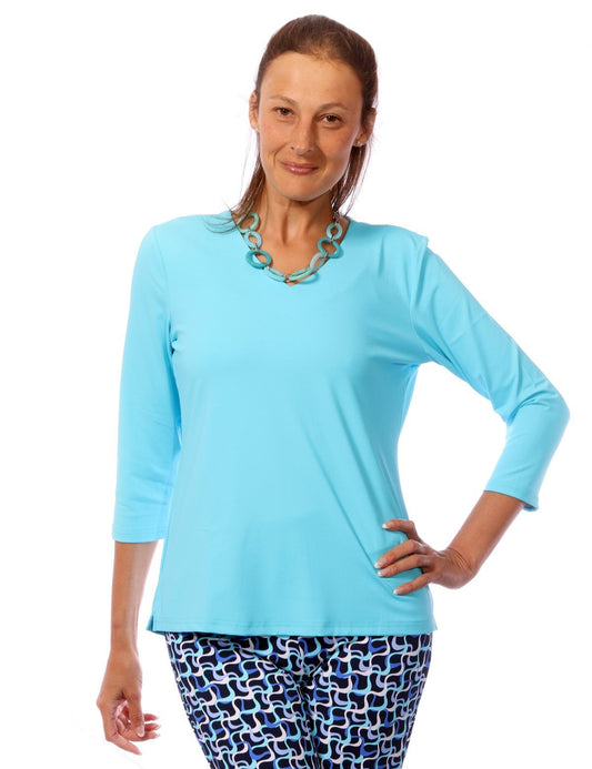 001- LuLu B Turquoise "V" Neck Top