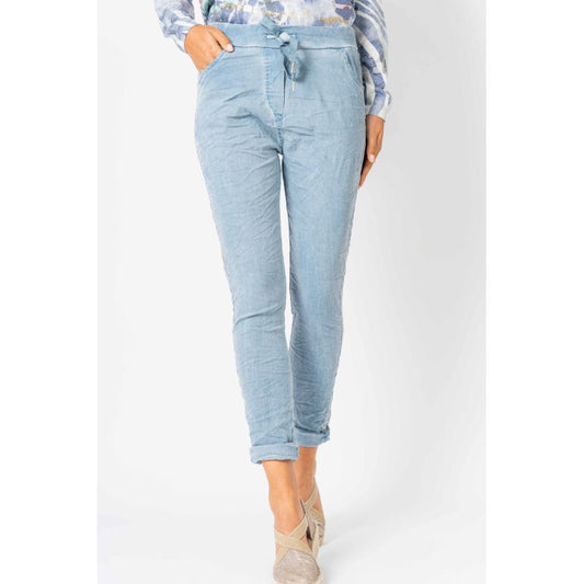 075- Look Mode Washed Silver Ribbon Stretch Jegging- Blue