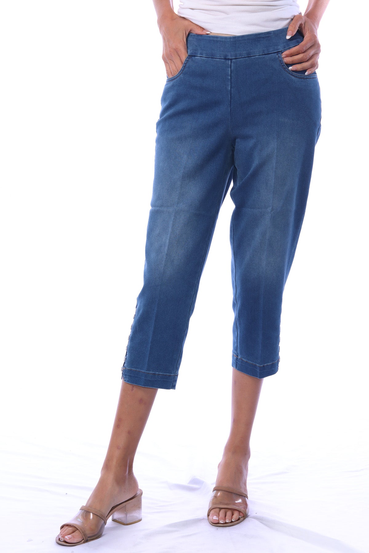 001- LuLu B Embellished Lattice Denim Capri