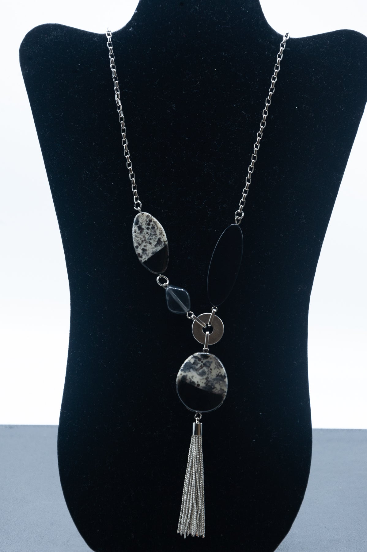 NE-336 Black and Gray Matrix with Silver Tassel