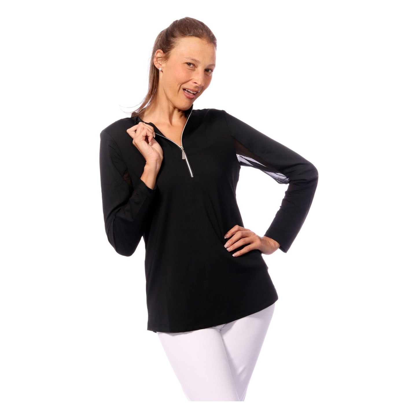 003- BeachTime Black Zip Pull Over Top