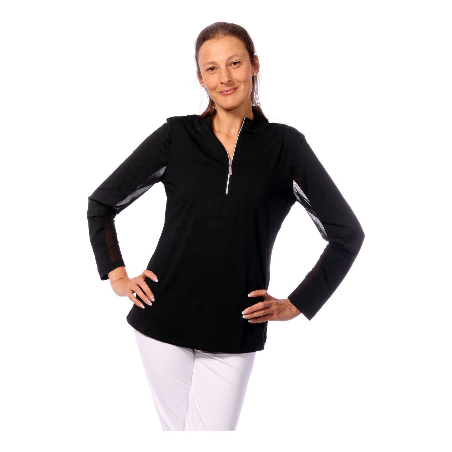 003- BeachTime Black Zip Pull Over Top