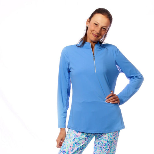 001- LuLu B BeachTime  Bright Periwinkle Zip Pull Over Top