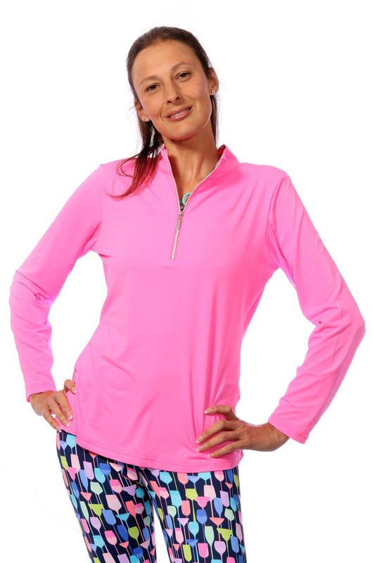 003- BeachTime Hot Pink Zip Pull Over Top