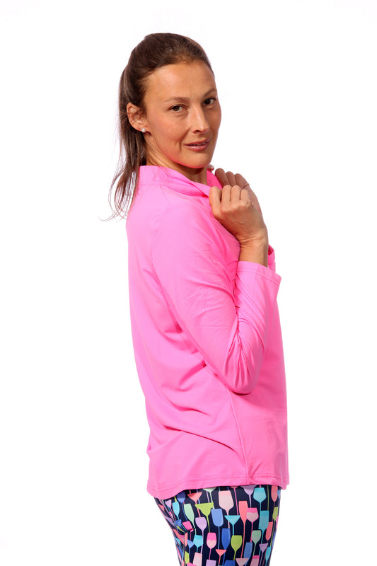 003- BeachTime Hot Pink Zip Pull Over Top