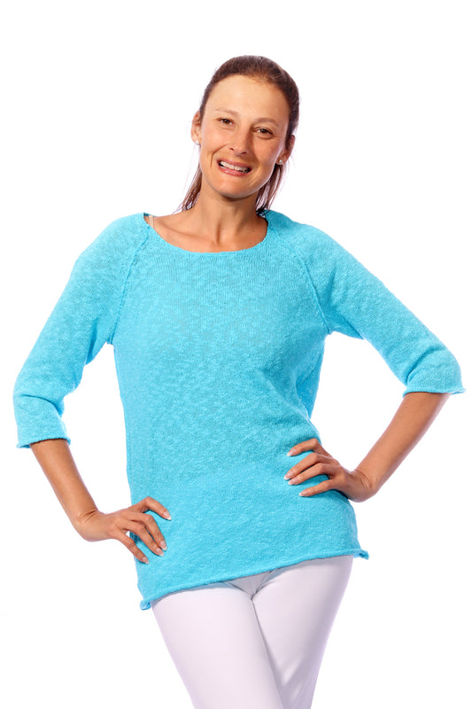 001- LuLu B Boat Neck 3/4 Sleeve Sweater - Turquoise