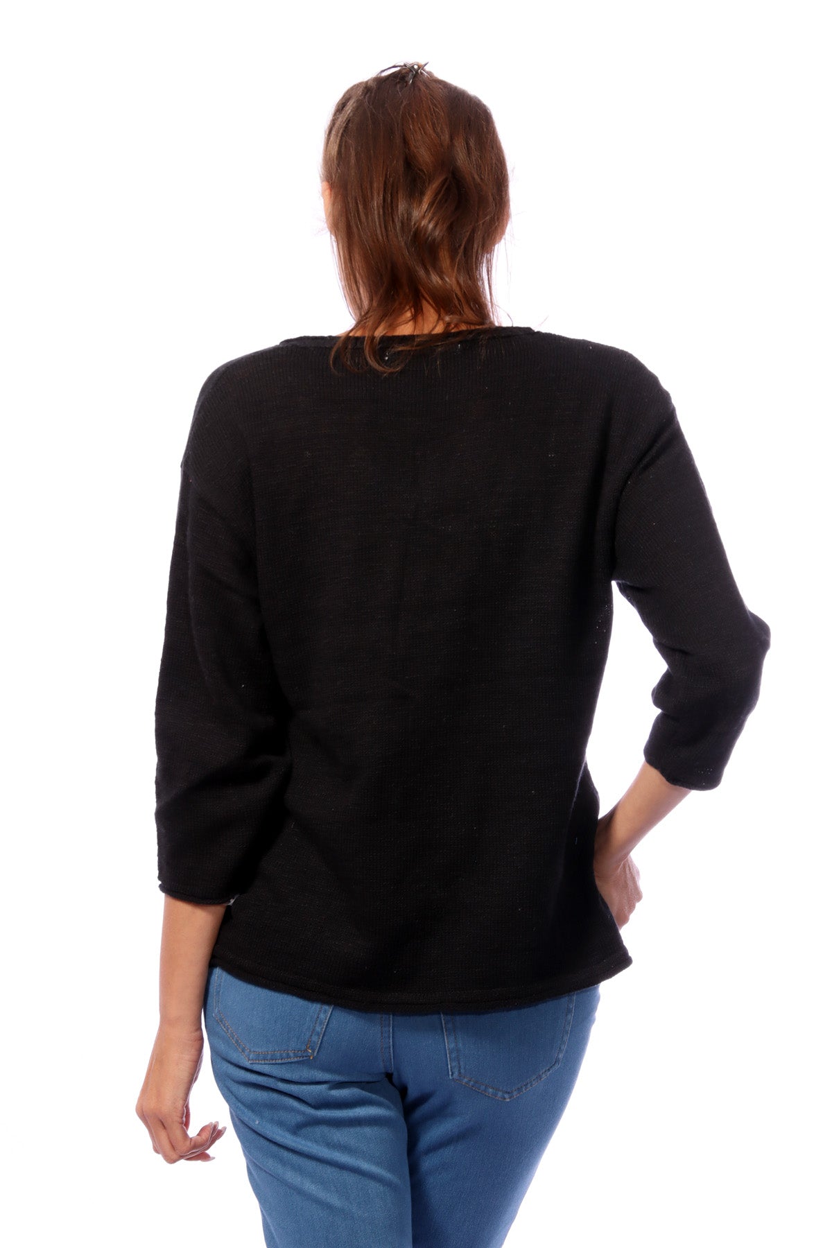 001- LuLu B Diagonal Button Sweater - Black