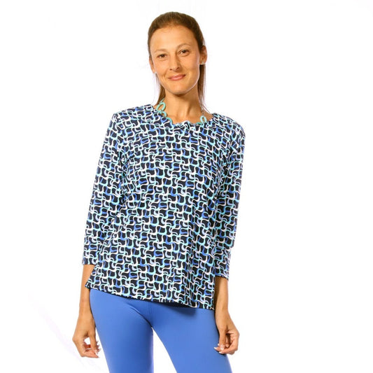 001- LuLu B Navy and Turquoise "V" Neck 3/4 Sleeve Top