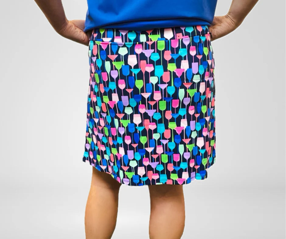 001- LuLu B Navy with Wine Glasses Skort