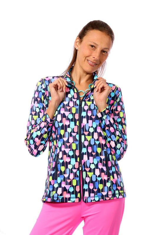 001- LuLu B Navy with Wine Glasses Zip Jacket