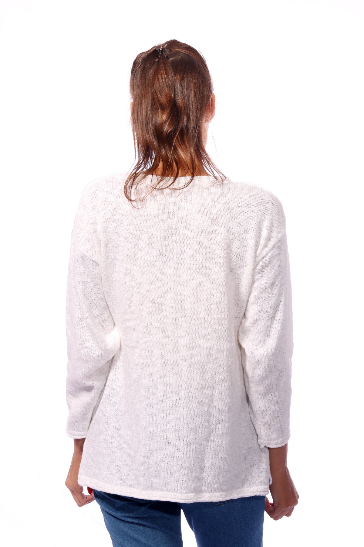 001- LuLu B Rolled Edge 1 Pocket Sweater - White