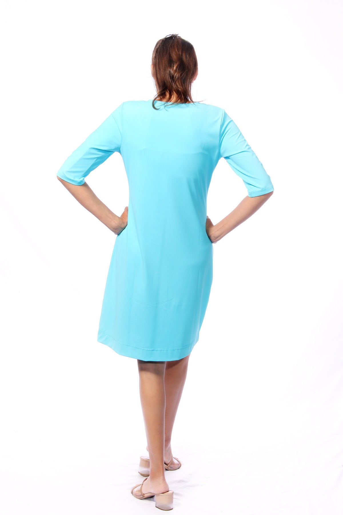 001- LuLu B Turquoise 3/4 Sleeve "V" Neck Dress