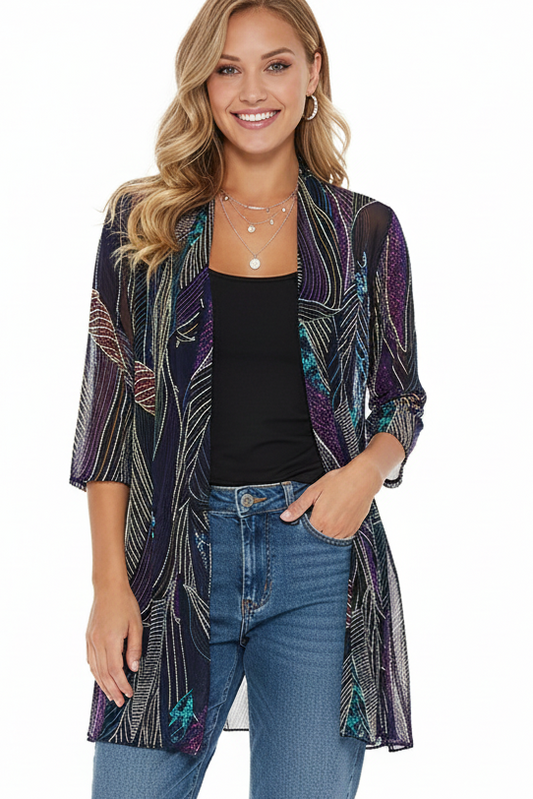 000- ATU  Navy Blue & Multi Color Mesh Kimono