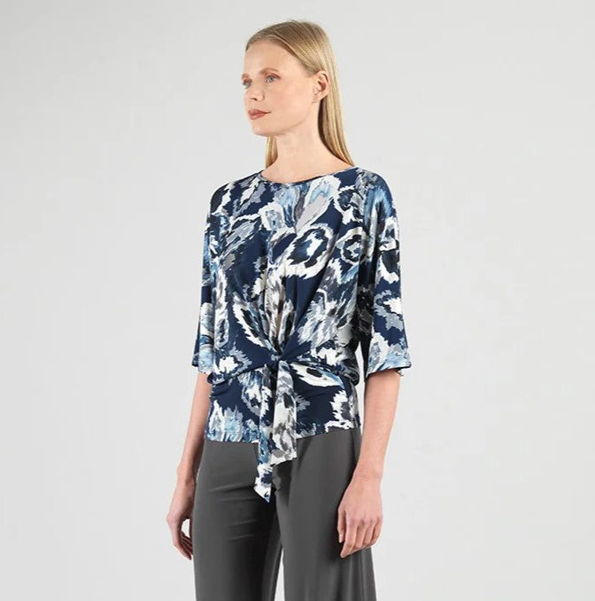 002- Clara Sun Woo Navy and Grey Tie Waist Top