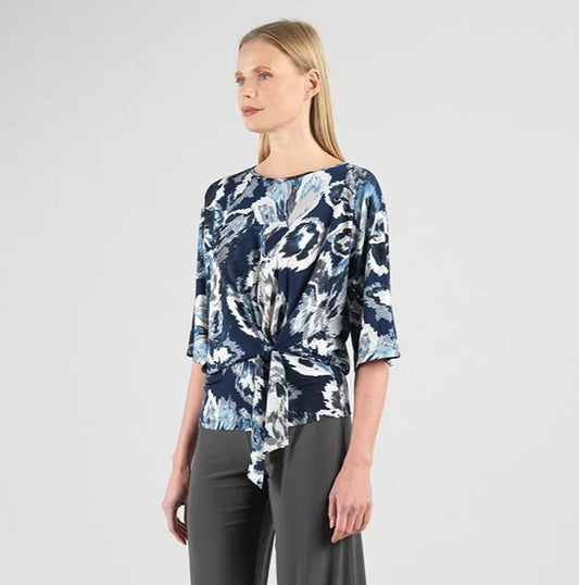 002- Clara Sun Woo Navy and Grey Tie Waist Top