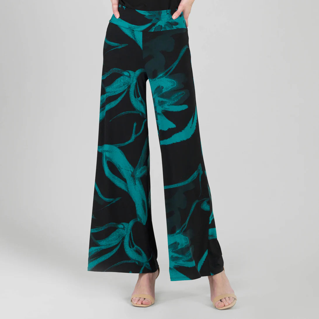 002- Clara Sun Woo Teal and Black Floral Print Palazzo Pant