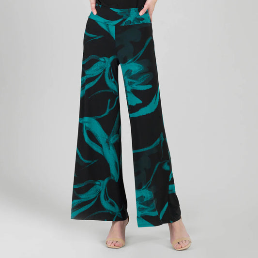 002- Clara Sun Woo Teal and Black Floral Print Palazzo Pant