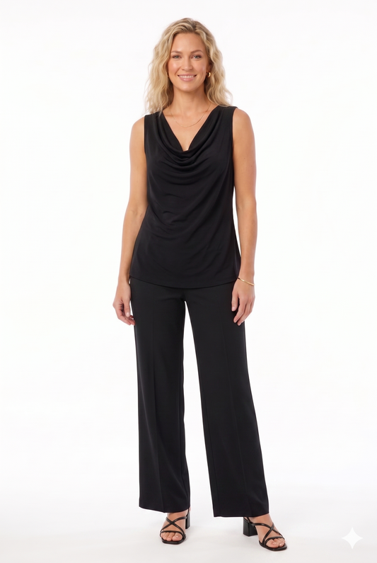 019- Jostar Black Cowl Neck Tank Top