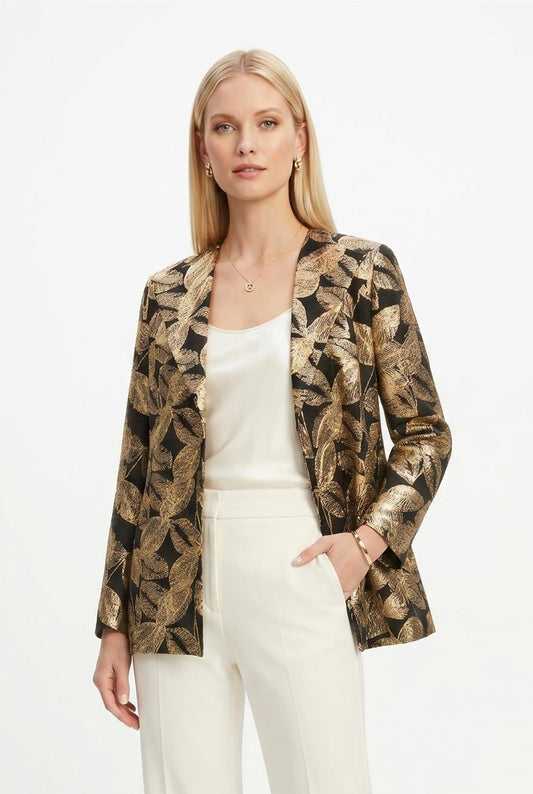 000- ATU   Gold Leaves on Black Open Jacket