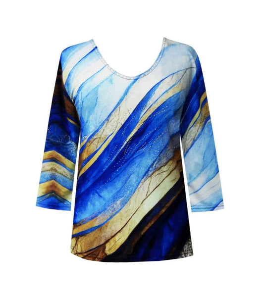 010- Valentina Golden Wave Print V-Neck Top