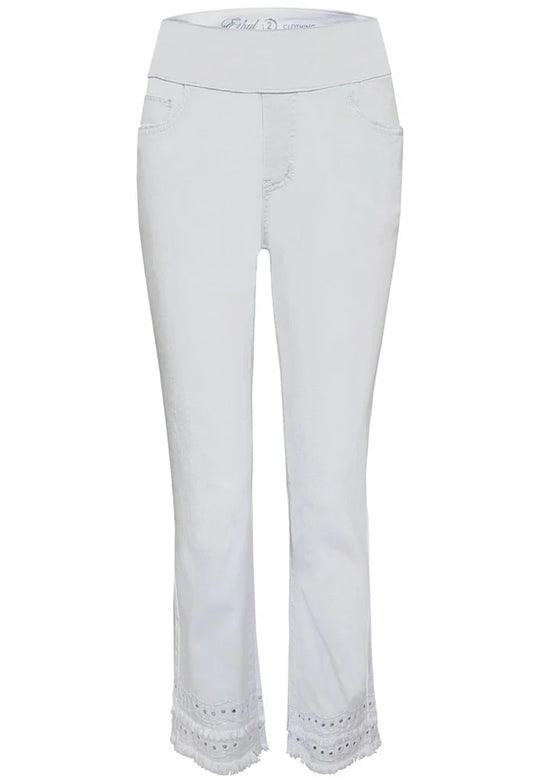 011- Ethyl White Denim Eyelet Fray Hem Pant