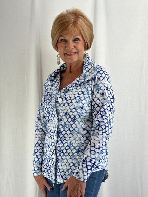 011- Ethyl Blue and White Button Front Jacket