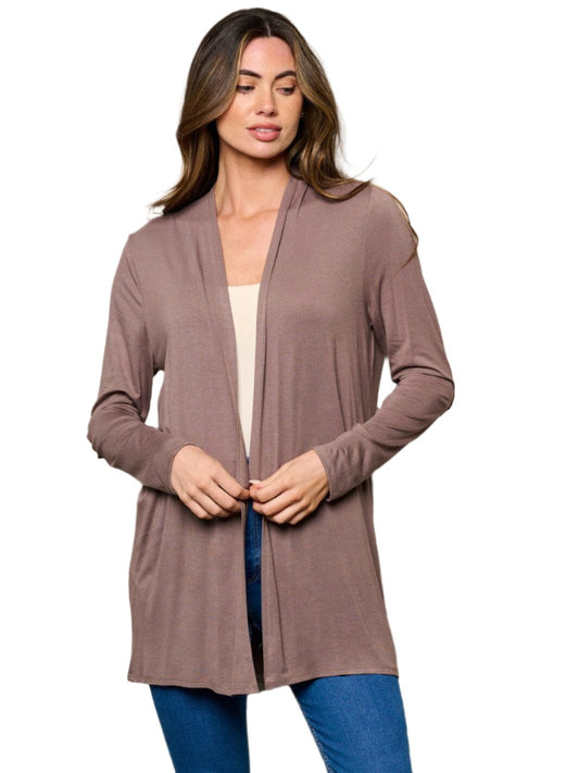 012- W Fashion Trends Elbow Patched Washed Cardigan- Mocha