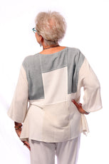 015- Dairi Mixed Fabric V-Neck Black and White Color Block Top