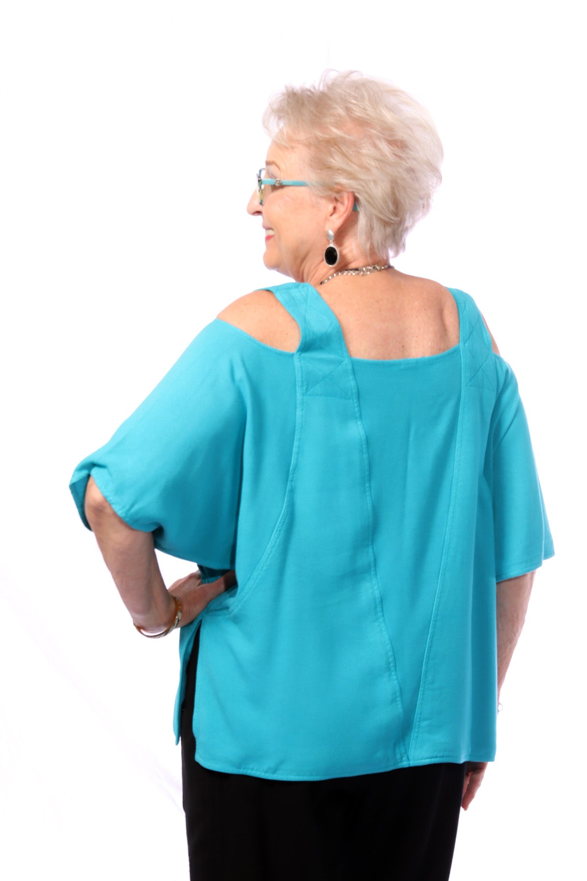 015- Dairi Turquoise Cold Shoulder Split Side Top