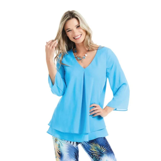 016- Gitane Chiffon 3/4 Sleeve Top- Turquoise