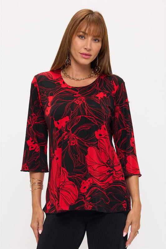 019- Jostar Black and Red Floral Print Top