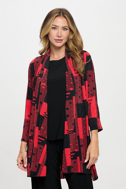 019- Jostar Black and Red Graphic Print Long Jacket