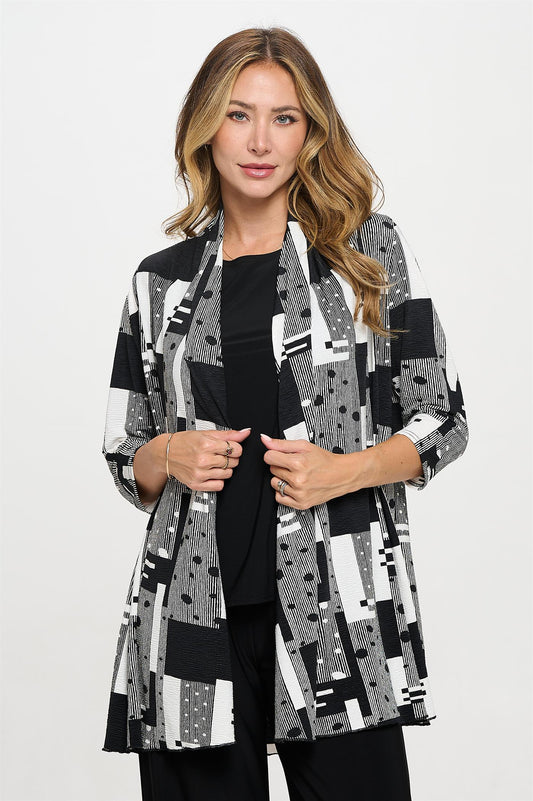 000- ATU  Black and White Graphic Print Long Jacket