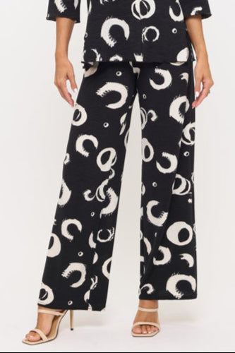 019- Jostar Black with White Graphic Print Circles Pants