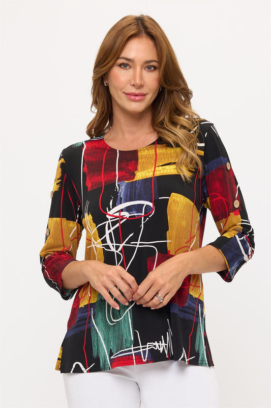 019- Jostar Multi Scribble Button Sleeve Top