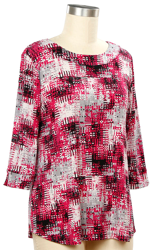 020- N Touch Pink and Black 3/4 Geo Print Top