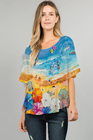 025- ET Lois Beach Scene Knit Short Sleeve Top