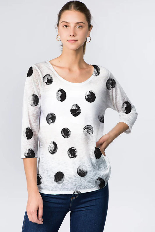 025- ET Lois Black Big Circle Knit 3/4 Sleeve Top