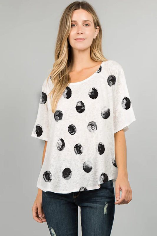 025- ET Lois Black Big Circle Knit Short Sleeve Top