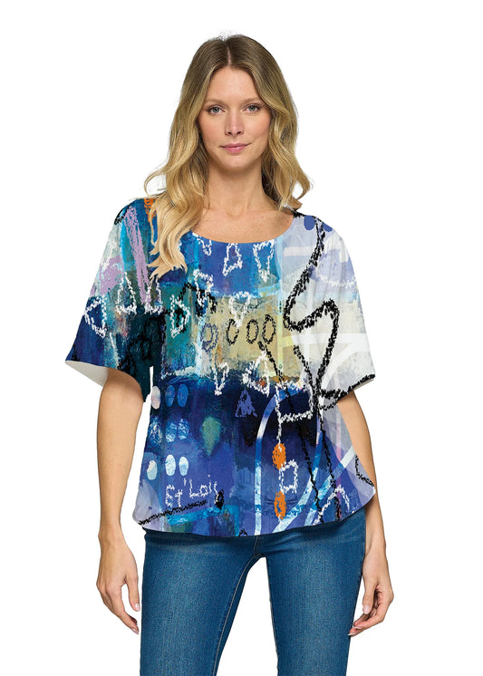 025- ET Lois Blues Abstract Short Sleeve Top