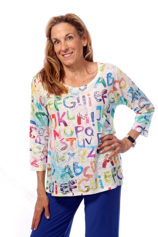 025- ET Lois Bright Alphabet 3/4 Sleeve Knit Top