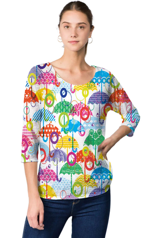 025- ET Lois Bright Umbrella 3/4 Sleeve Top