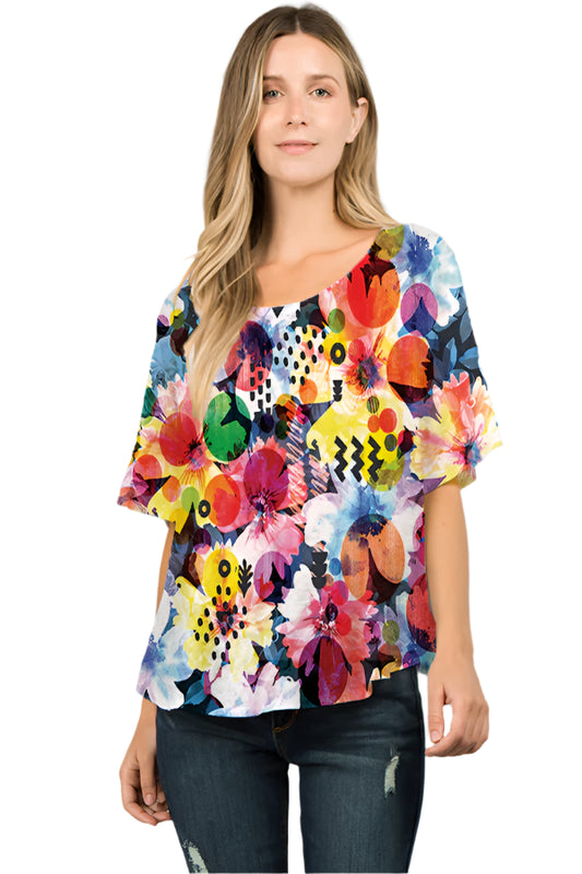 025- ET Lois Floral Knit Short Sleeve Top
